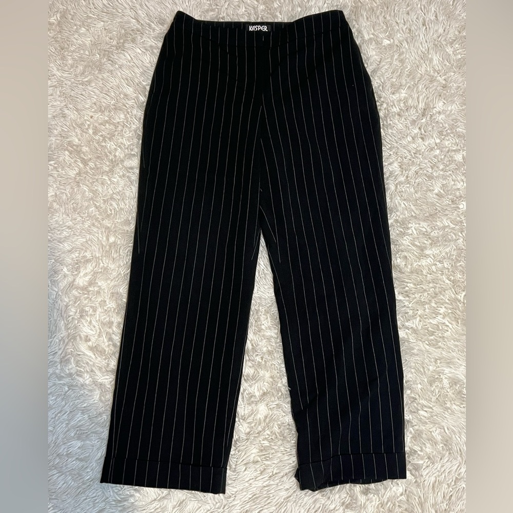 Kasper petite pants black with white stripes size 8